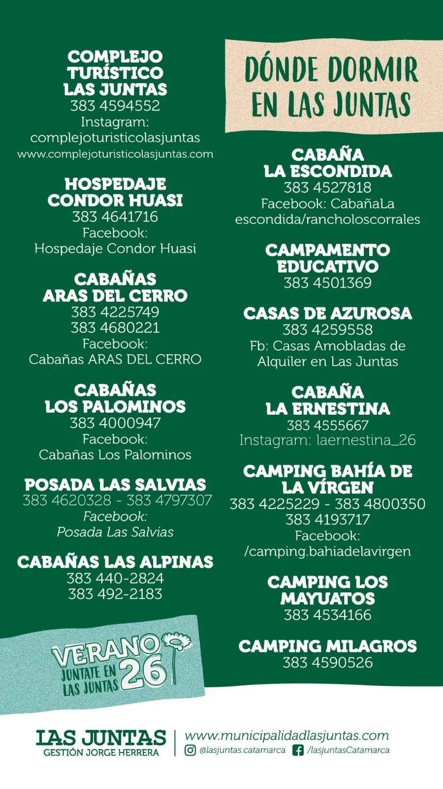 Dónde dormir en Las Juntas: cabañas, hospedajes y campings. Verano 26