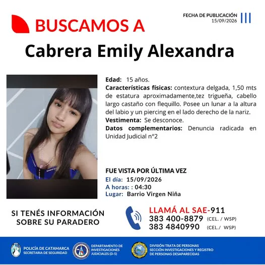 Alerta en la provincia: buscan a una menor de 15 años
