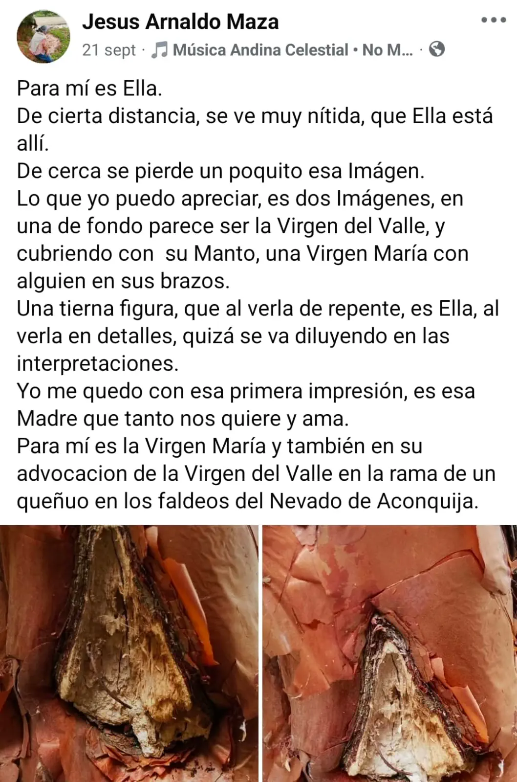 publicación de facebook sobre la Virgen Del Valle