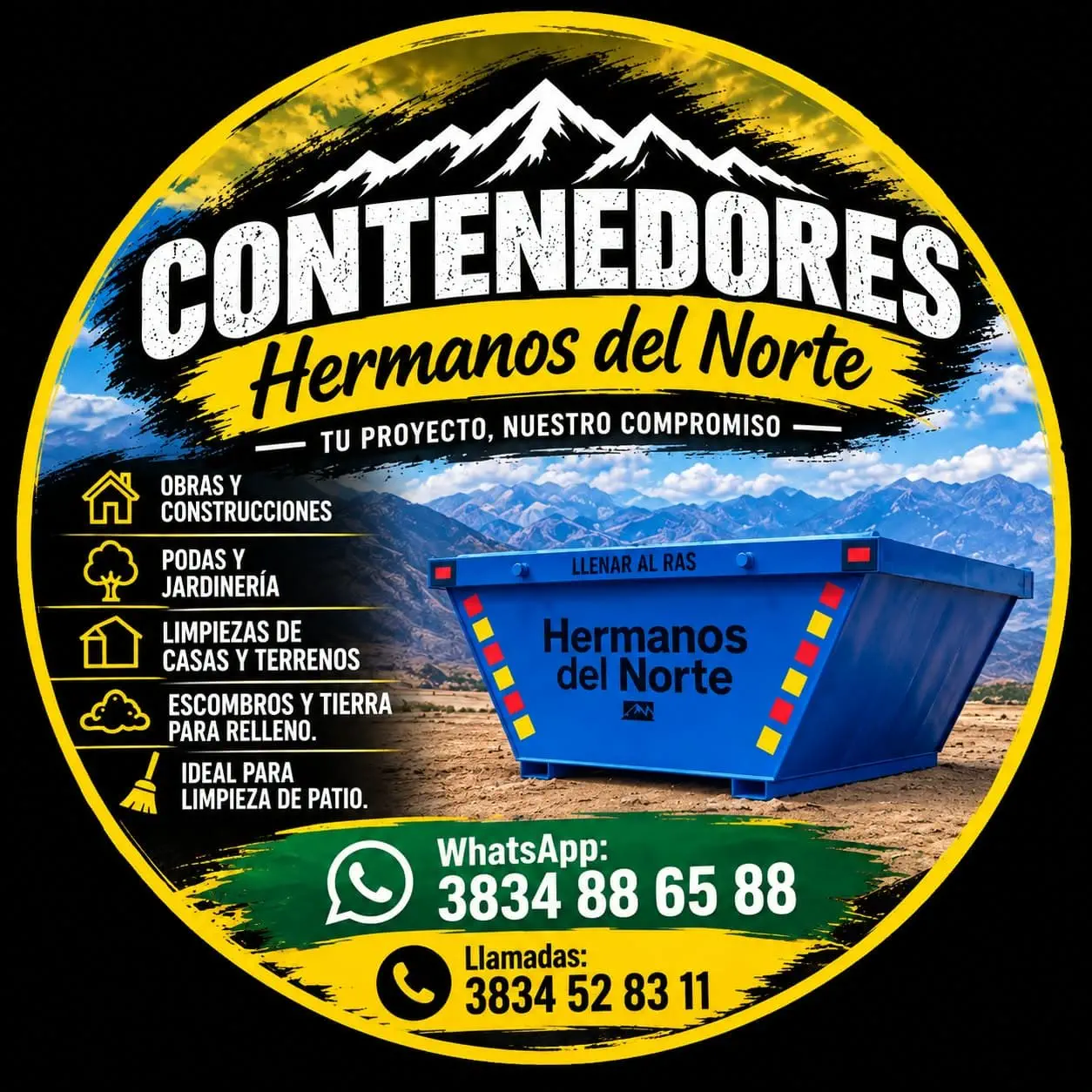 Servicio de Contenedores Hermanos del Norte. Teléfono: 3834886588