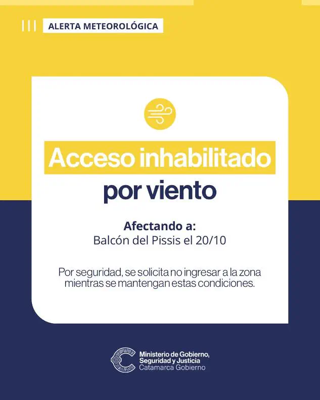 Alerta amarilla por vientos extremos: se mantiene cerrado el acceso al Balcón del Pissis