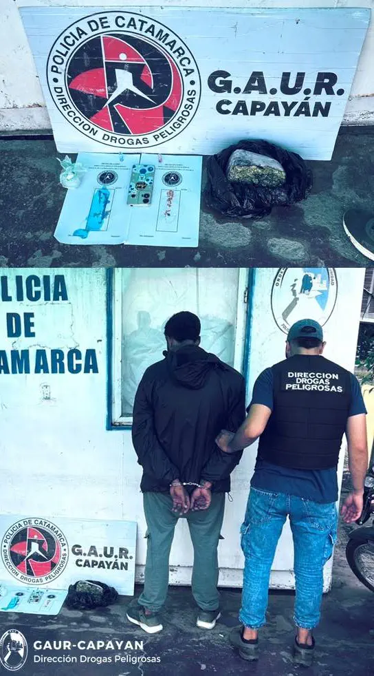 Detienen a un motociclista riojano con medio kilo de marihuana y cocaína en Chumbicha