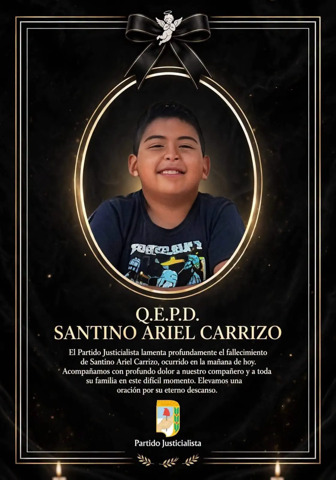 El Partido Justicialista expresó su pesar por el fallecimiento de Santino Ariel Carrizo