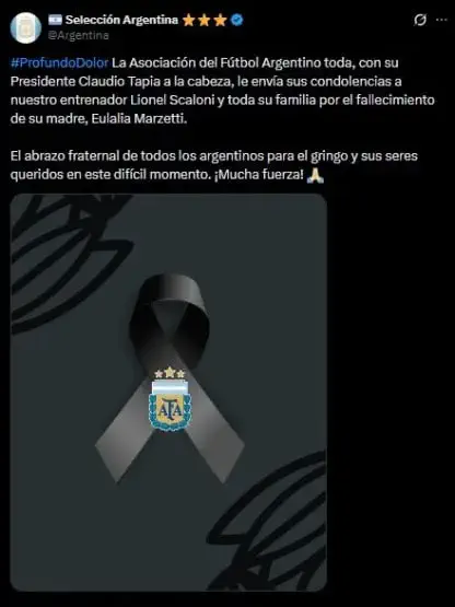 El posteo de AFA tras el fallecimiento de la mamá de Scaloni