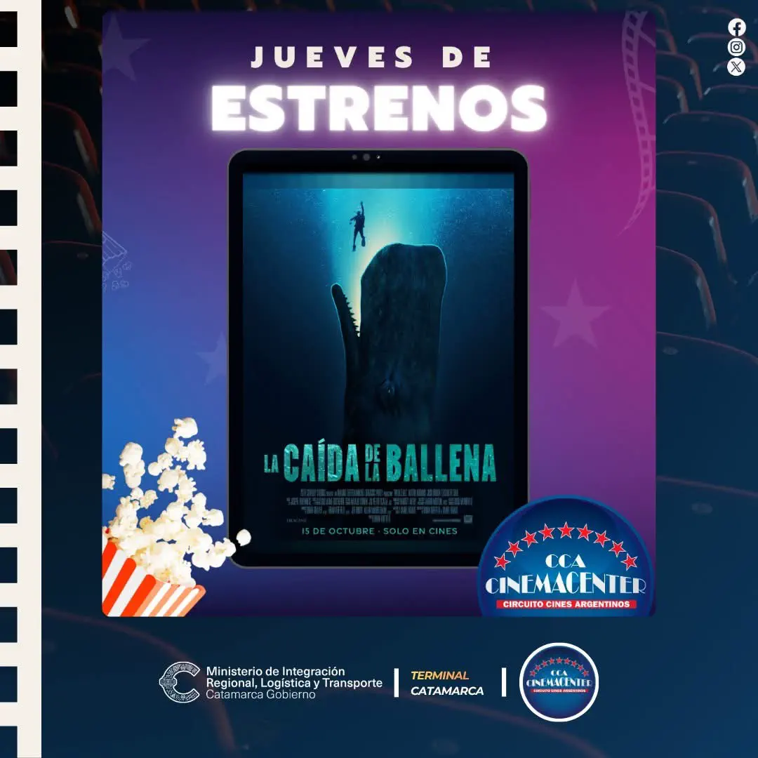 * La Caída de la Ballena (Suspenso | R-13 | 106 min): 19:20 y 21:50 hs.