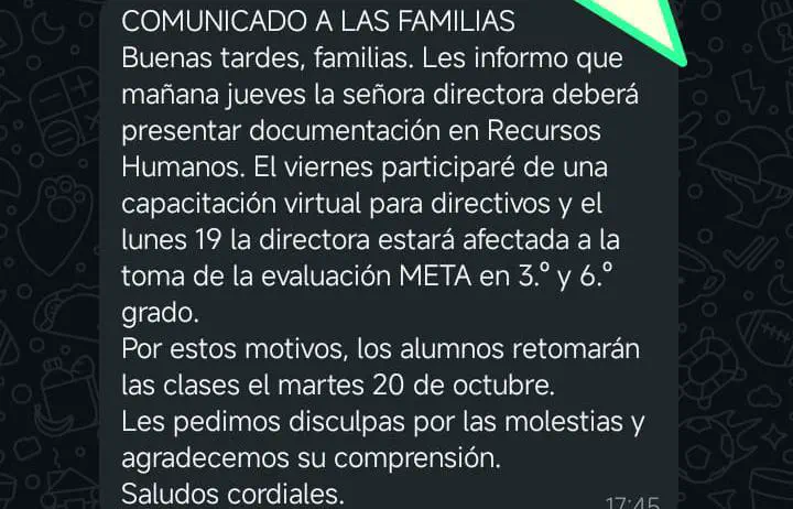 Padres de la Escuela "Nuestra Señora del Valle" denuncian grave crisis pedagógica: "Tienen solo un día de clases a la semana"