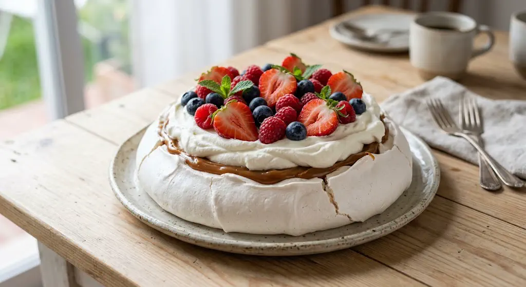 Pavlova de frutos rojos y dulce de leche: la receta definitiva para deslumbrar el finde